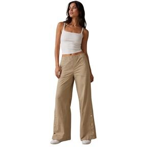 C. Wonder Christian Siriano Tan Wide Leg Snap Hem Pants Large Coastal Boho Chic